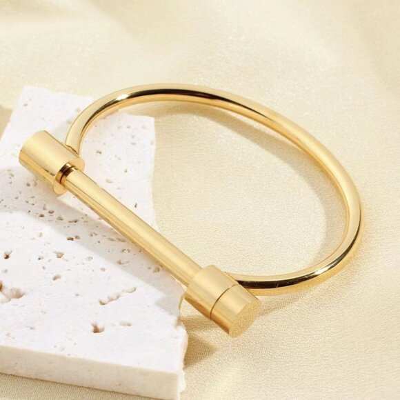 18K GOLD DIPPED ROMAN STYL SLIDE OPENING STAINLESS STEEL BASE CRYSTAL DETAIL - Picture 1 of 2